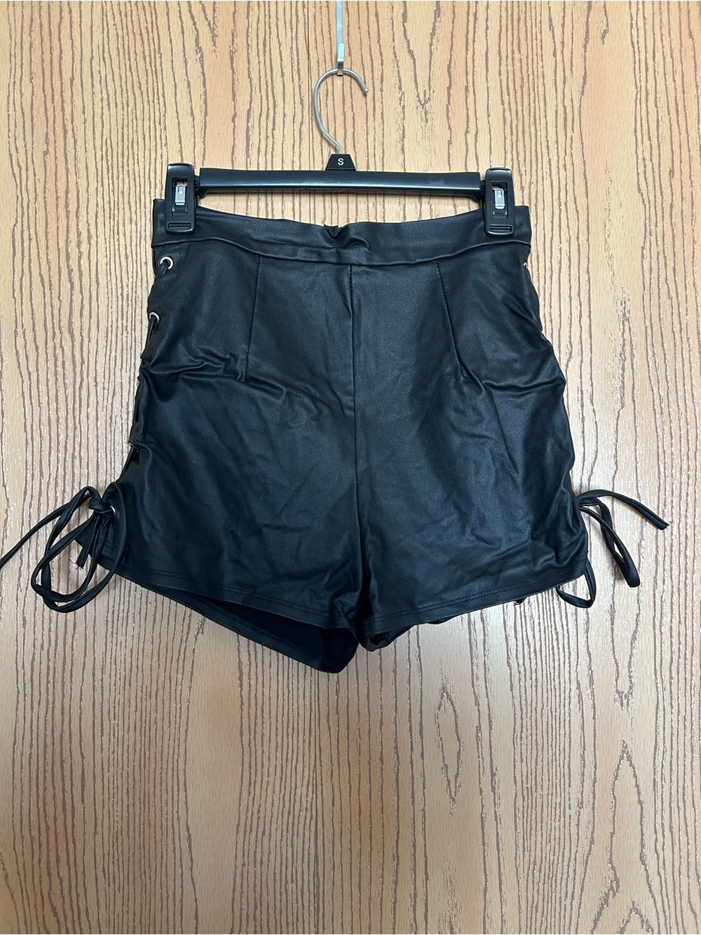 Windsor Black High-Waist Faux Leather Lace-Up Side Shorts